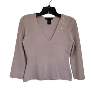 The Limited Y2K Lilac Embroidered Knit V-Neck Sweater Top Size Large